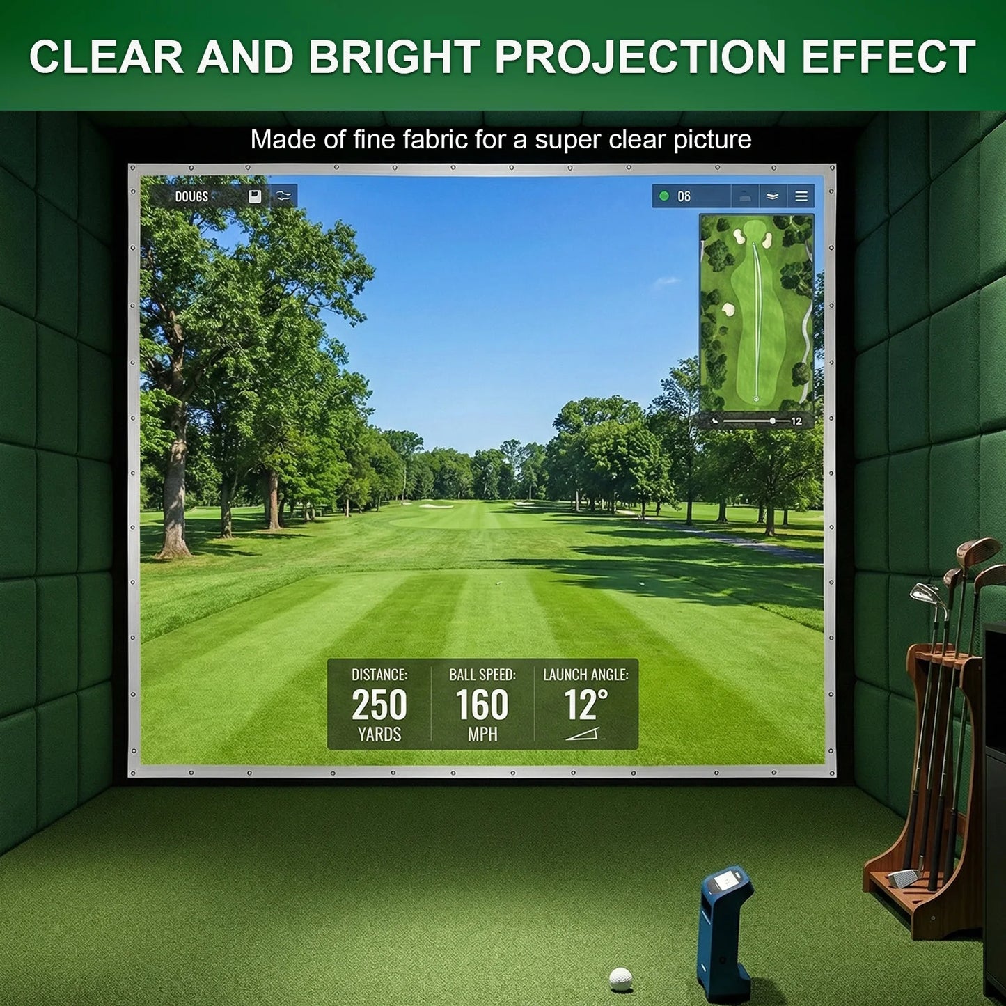 Golf Simulator Impact Screen With Bungee Cords Silent For Indoor Outdoor Practice For Golfers