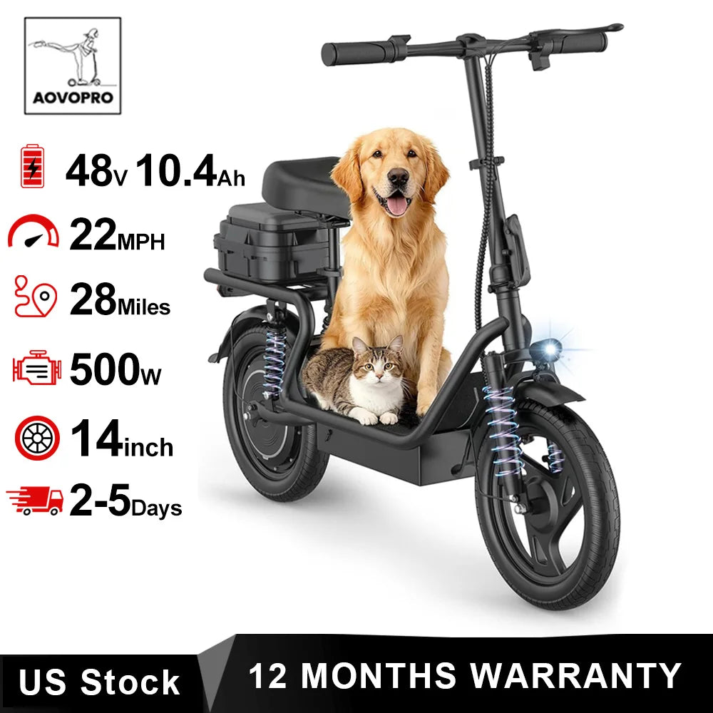 AOVOPRO Electric Scooter For Adults 500W Dual Suspension Folding With 14 Inch Tires 22 MPH Speed 28 Mile Range