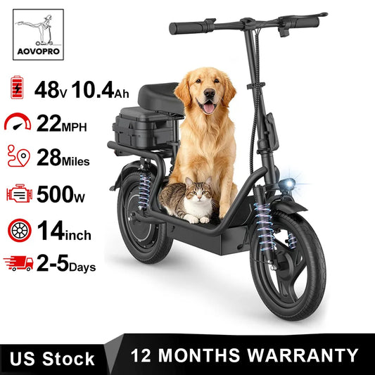 AOVOPRO Electric Scooter For Adults 500W Dual Suspension Folding With 14 Inch Tires 22 MPH Speed 28 Mile Range