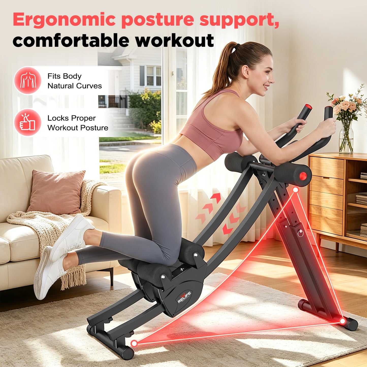 Foldable Dual Ab Machine With Adjustable Resistance And LCD Display