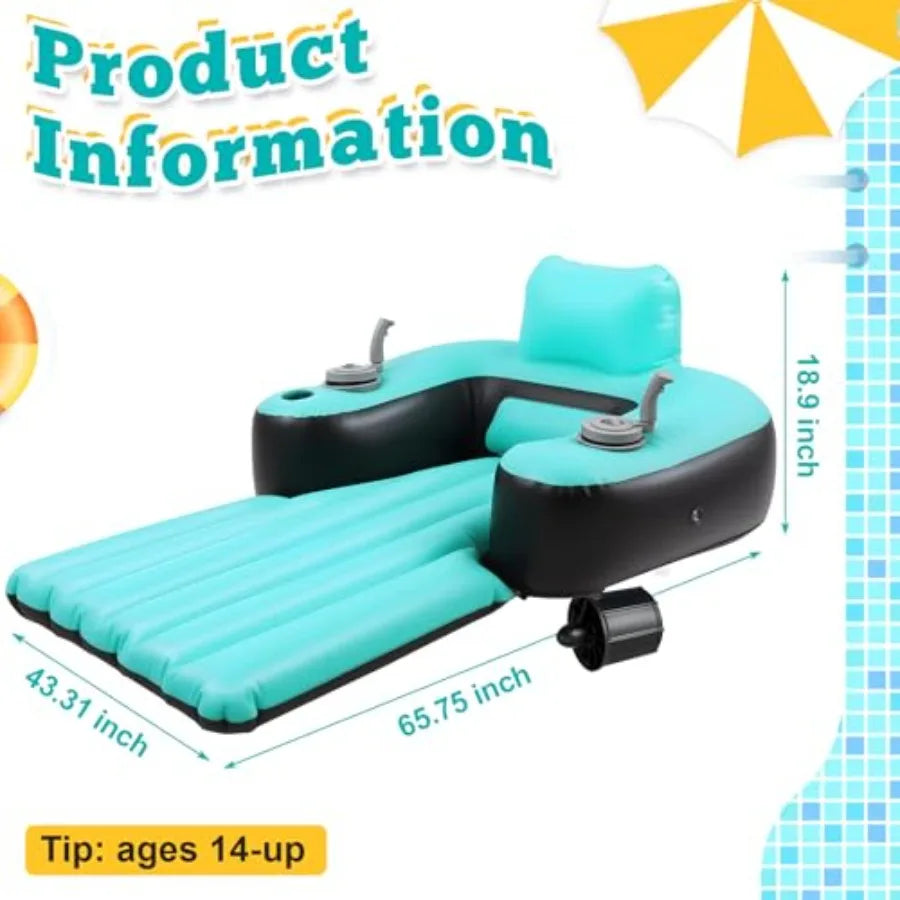 Motorized Pool Float For Adults With Dual Motors Cup Holders Backrest And Foot Pump In Blue Durable PVC