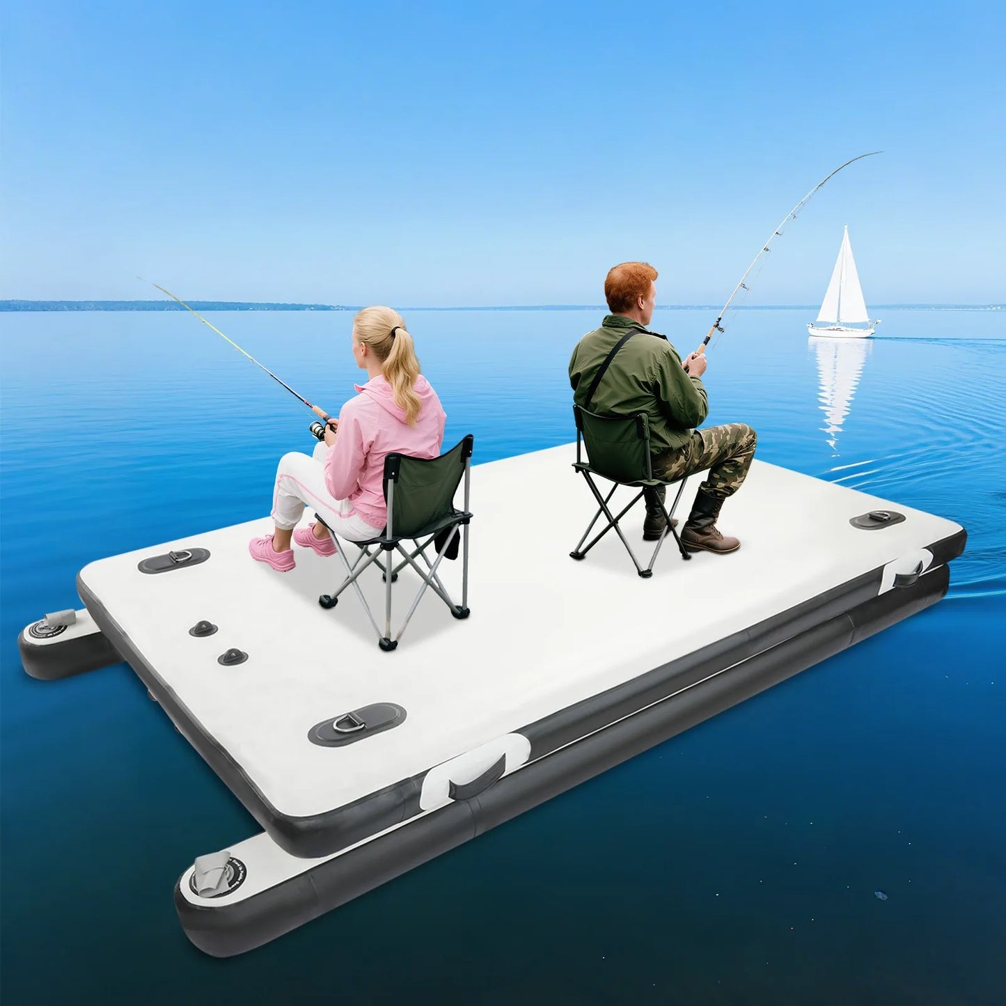 Portable Fishing Boat Inflatable Swimming Dock With 8.2 Ft Platform For Stable And Safe Family Water Activities
