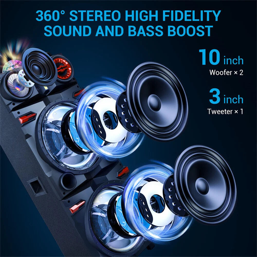 CURUK 9000W Bluetooth Speaker Dual Woofer Karaoke DJ System Mic