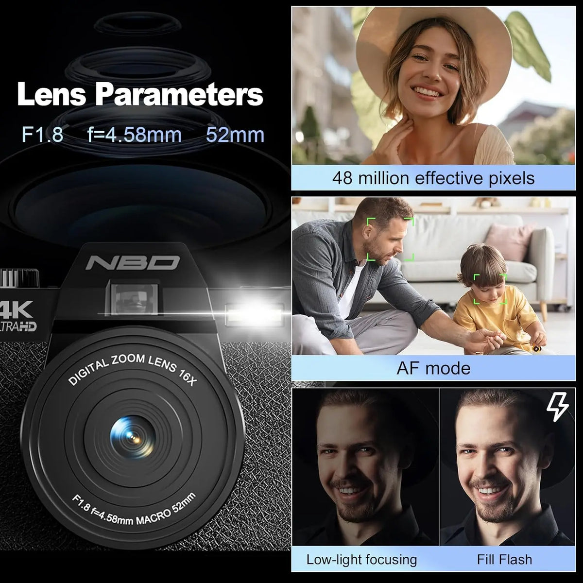 NBD 4K Digital Camera 48MP With 16X Zoom Flip Screen