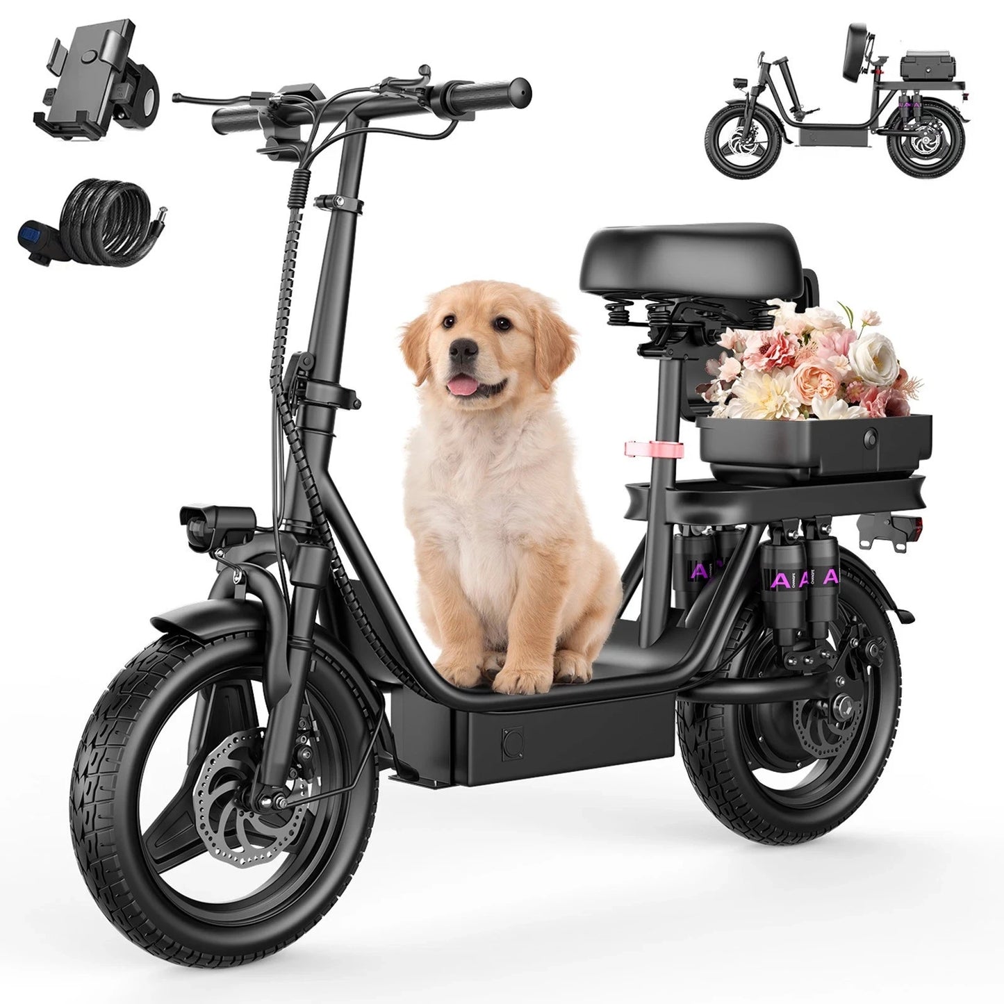 UPlee GQ8 Electric Bike For Adults Compact Folding 250W Peak Motor 14 Inch Tire 48V 15Ah Battery