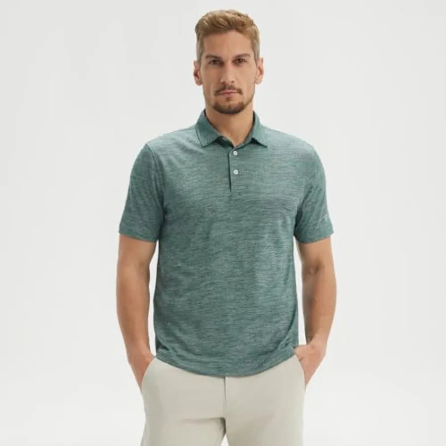 Maelreg Mens Moisture Wicking Short Sleeve Golf Polo Shirt Lightweight Jacquard 3 Button Performance