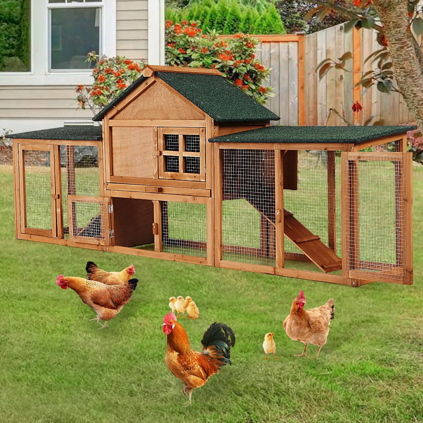 2-Story Bunny Hutch Rabbit Cage Outdoor With Double Side Runs, Pull-Out Tray, Ramp, Roof For Guinea Pigs & Small Pets