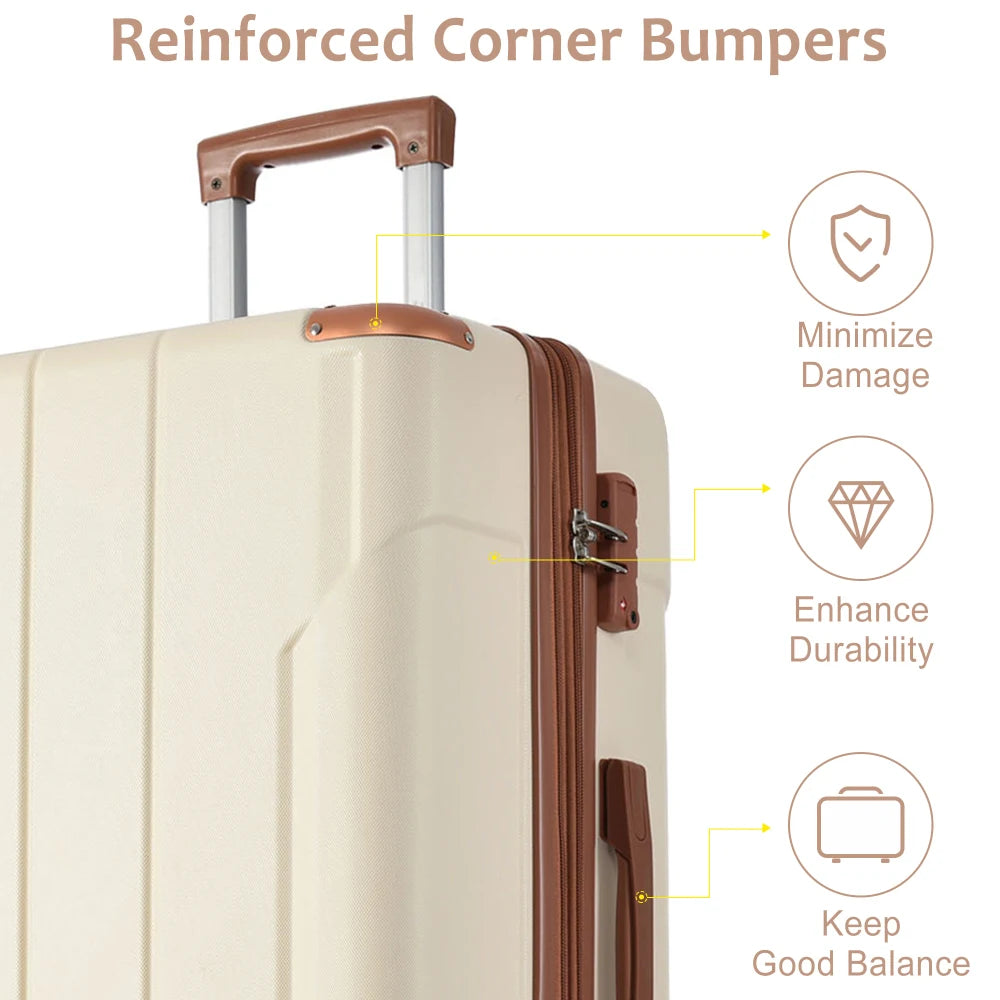 Expandable ABS Luggage Set 3 Piece With Spinner Wheels And TSA Lock
