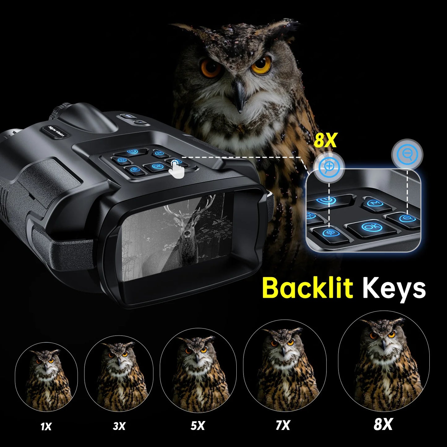 DIYIMIN Night Vision Binoculars 4K Infrared 8X Digital Zoom Goggles Rechargeable