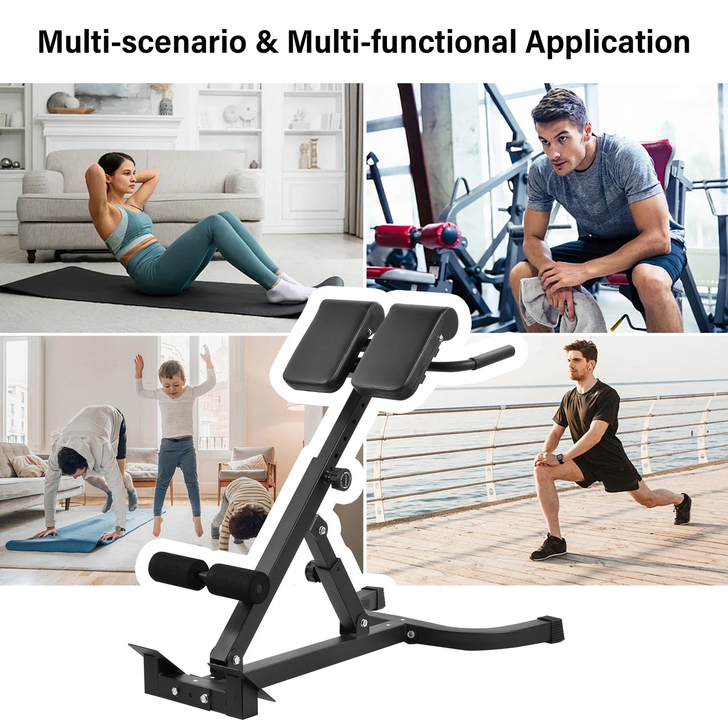 Foldable Adjustable Roman Chair Hyperextension Bench For Home Gym