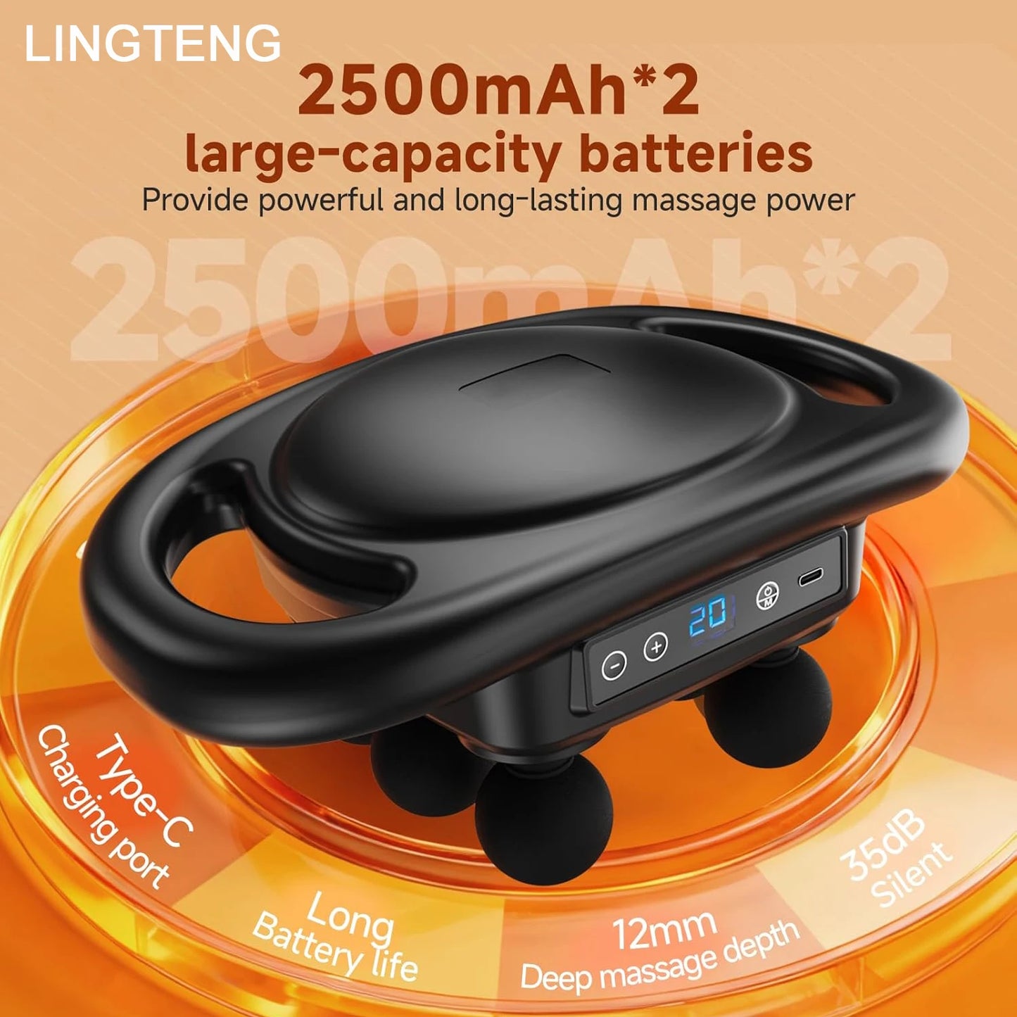LINGTENG Deep Tissue Massage Gun With Six Heads And Modes