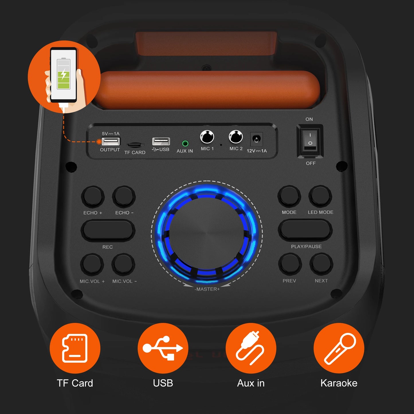 FanFun T9 Karaoke Machine With 2 Wireless Microphones Bluetooth Speaker