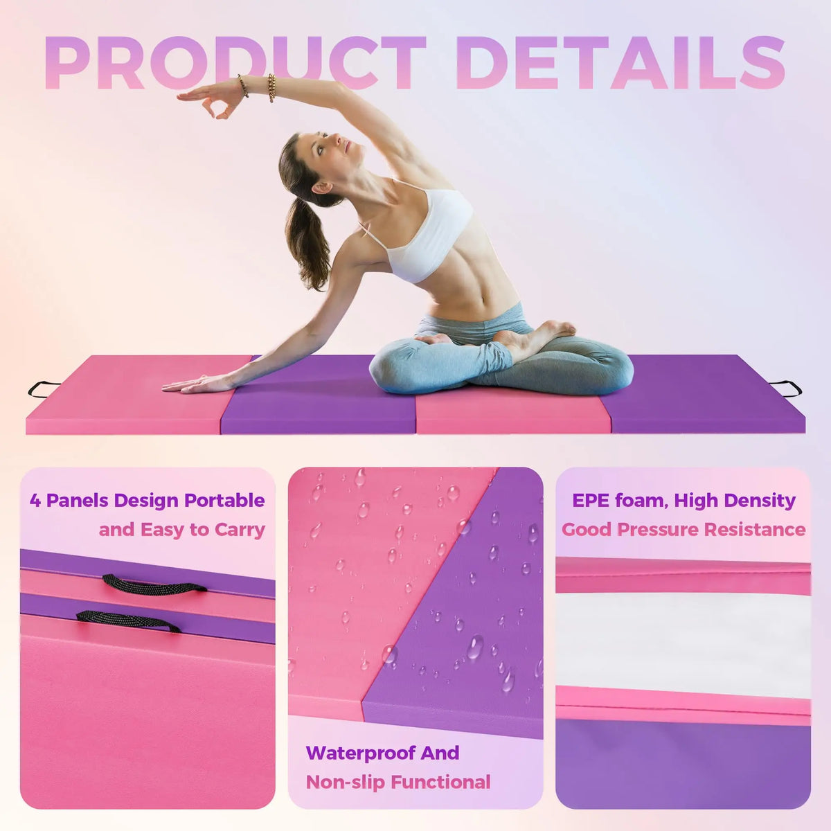 HiMISS Folding Gymnastics Tumbling Mat for Yoga Pilates Home Fitness