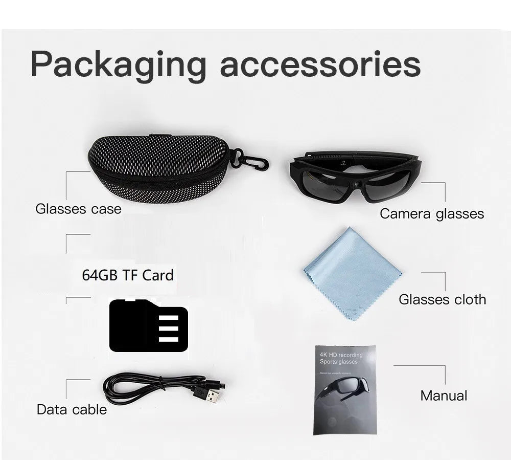 4K Video Glasses HD Smart Glasses Sports Outdoor Portable Motorcycle And Bicycle Recorder Camera 2hour Video Recording Time