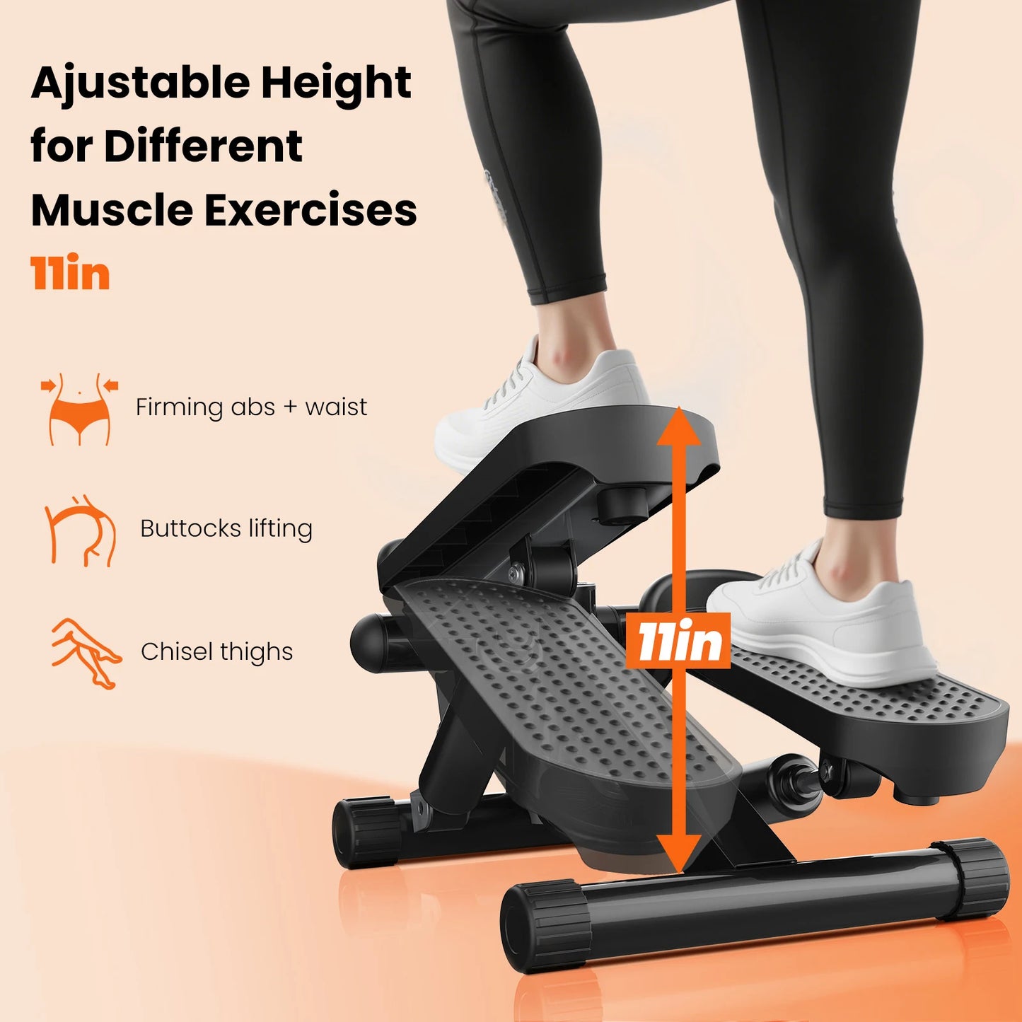Hydraulic Mini Stepper With Resistance Bands And Digital Display