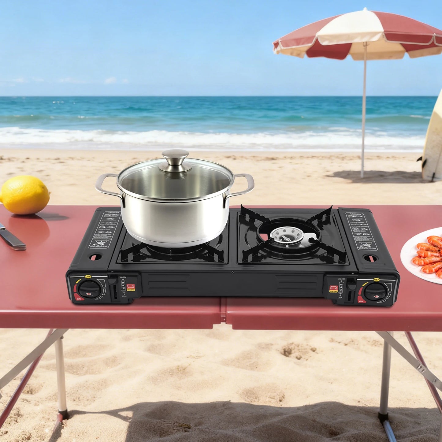 Portable 2 Burner Camping Stove With Ignition For Outdoor Cooking