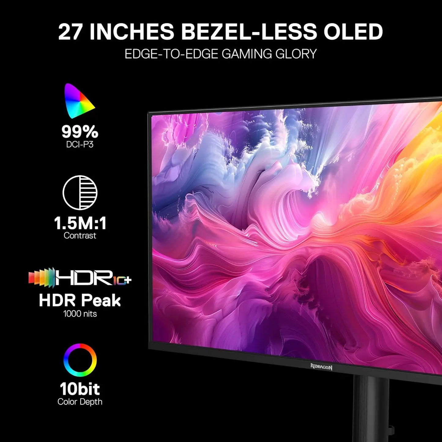 Redragon Gm272 OLED Flat Gaming Monitor QHD 2560x1440 360Hz AMD FreeSync Premium
