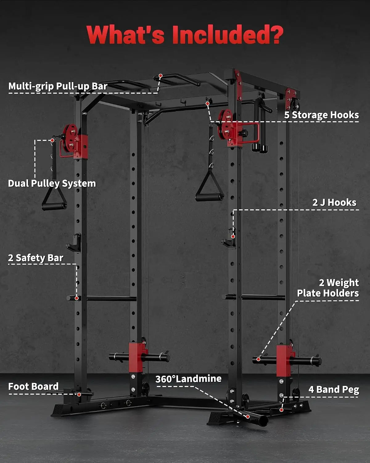 Tacleekii Dual Pulley Power Rack For Home Gym Cable System