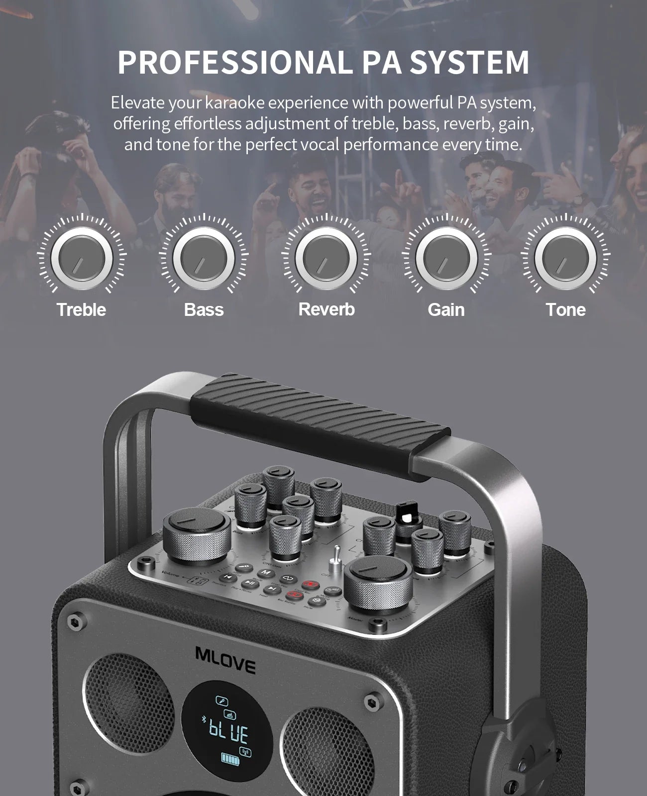 MLOVE D5 Karaoke Machine With Bluetooth And Two Wireless Microphones