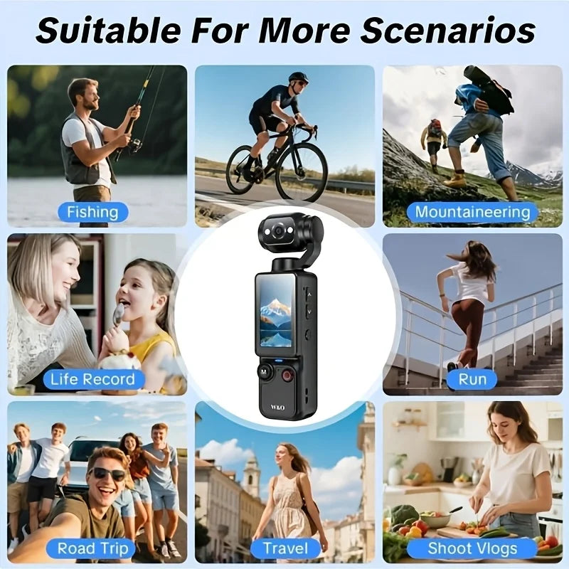 Ultra HD 4K Sports Camcorder, Ultra Light Body for Travel & Vlog, Comes with 32GB Memory Card and Tripod, Anti-Shock Stabilization, 180° Adjustable Flip Screen, Auto Focus, 2000mAh Rechargeable Battery for Outdoor Cycling