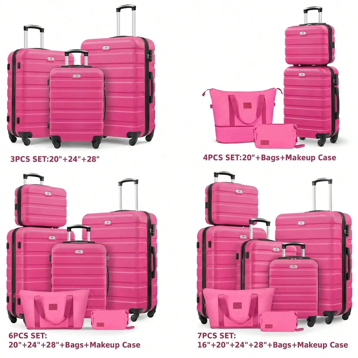 ABS Hardside Spinner Luggage Set 7 Piece With Travel Bags And Cosmetic Case