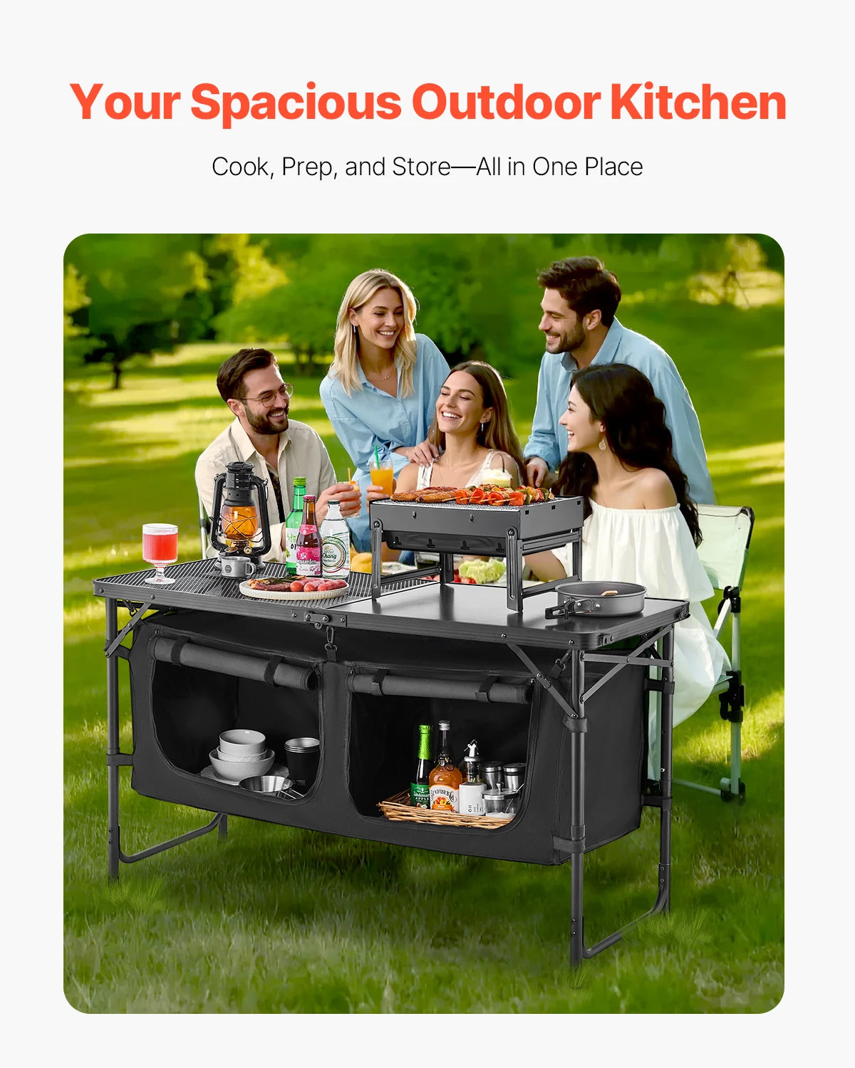 SucceBuy Camping Kitchen Table Outdoor Cooking Station Aluminum Portable
