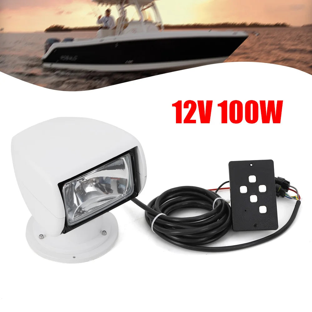 Remote Controlled Marine Spotlight 100W 12V 360 Degree Rotating Boat Searchlight Waterproof 2500LM