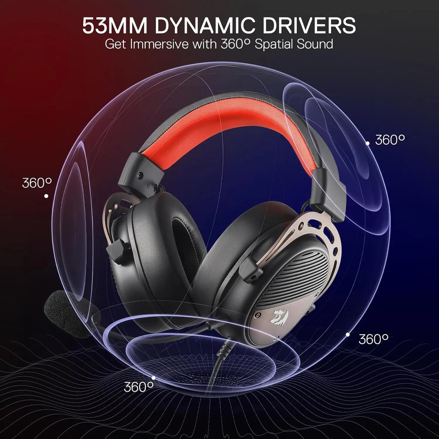 Redragon H730 USB Wired Gaming Headset 360 Degree Spatial Sound
