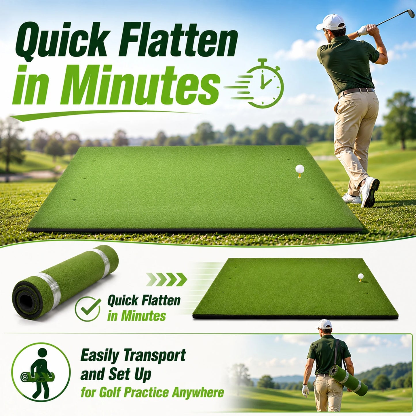 Golf Hitting Practice Mat With Artificial Turf Training Surface
