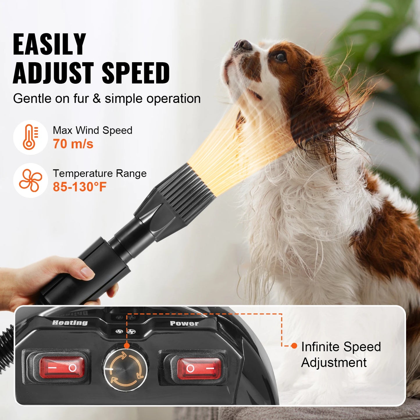 SucceBuy 2000W Pet Blow Dryer With Adjustable Speed And Nozzles