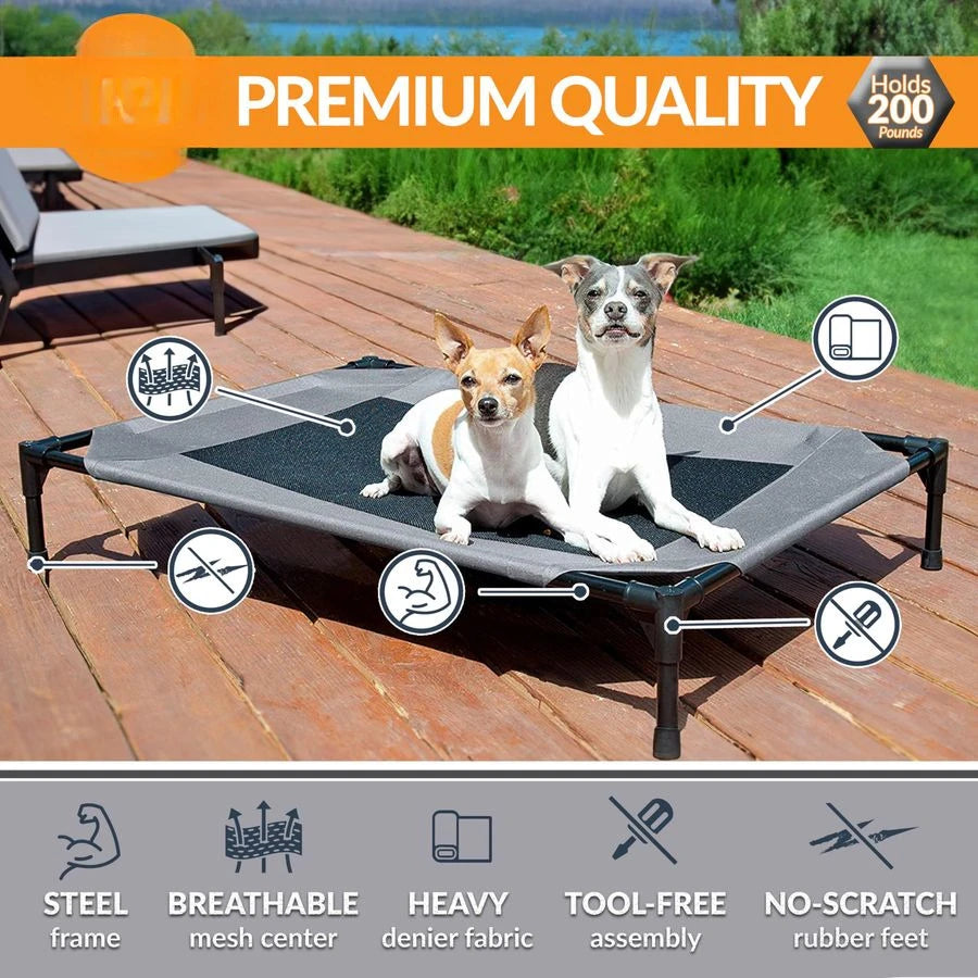 Elevated Outdoor Dog Bed For Large Dogs Breathable Cooling Mesh Washable Cover Raised Metal Frame
