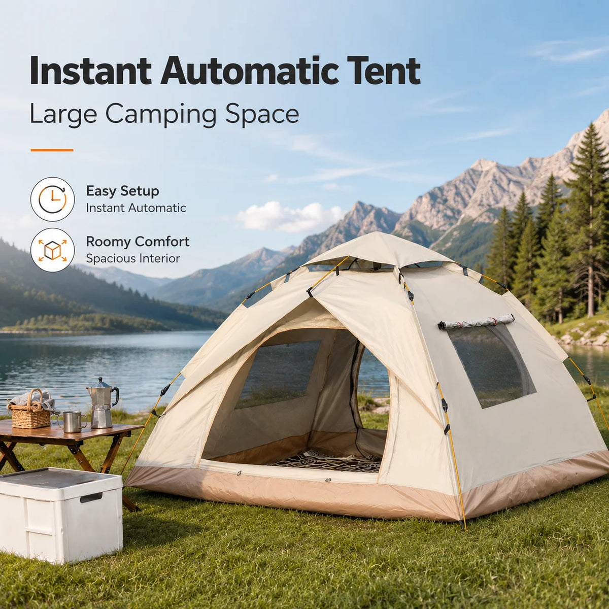 TRIBENEST Automatic Pop Up Camping Tent, Windproof Rain Resistant Shelter