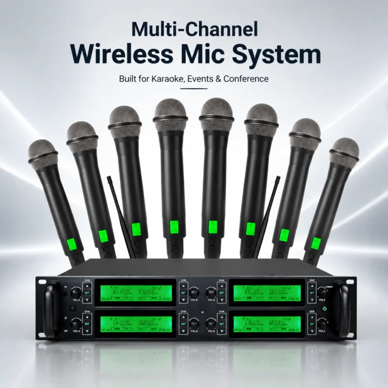 NXG 8-Channel UHF Wireless Microphone System With Eight Handheld Mics