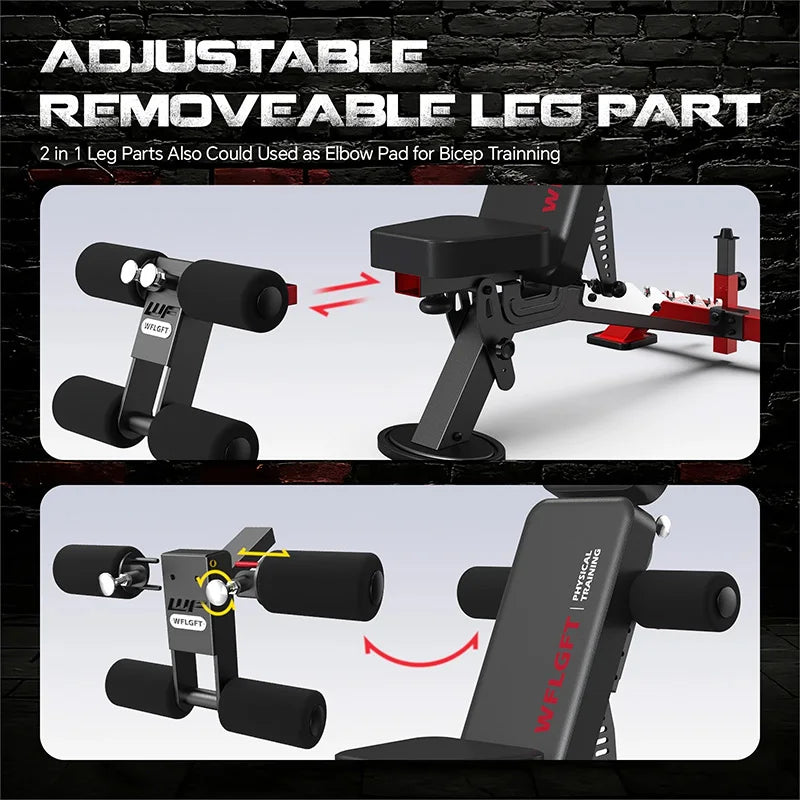 Pooboo Commercial Adjustable Weight Bench, Heavy Duty 1800LBS | Workout Bench for Home Gym, Flat, Decline, Incline Bench Press, Removable Leg & Elbow Support for Full Body Strength Training