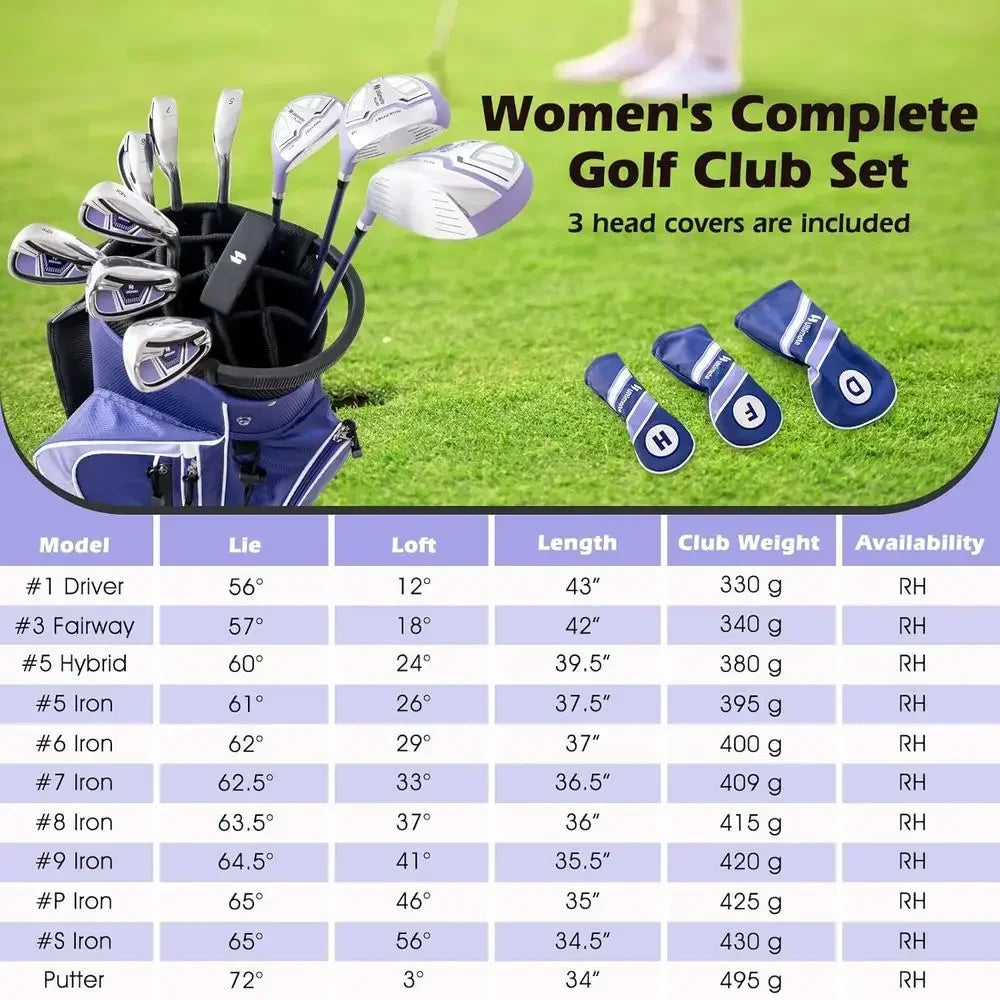 Women's Golf Club Set With Driver Hybrid Irons Complete Bag