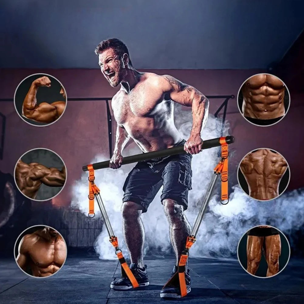 Portable Pilates Bar With Resistance Bands Full Body Workout