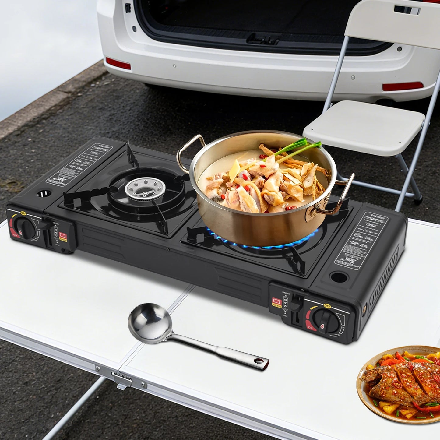 Portable 2 Burner Camping Stove With Ignition For Outdoor Cooking