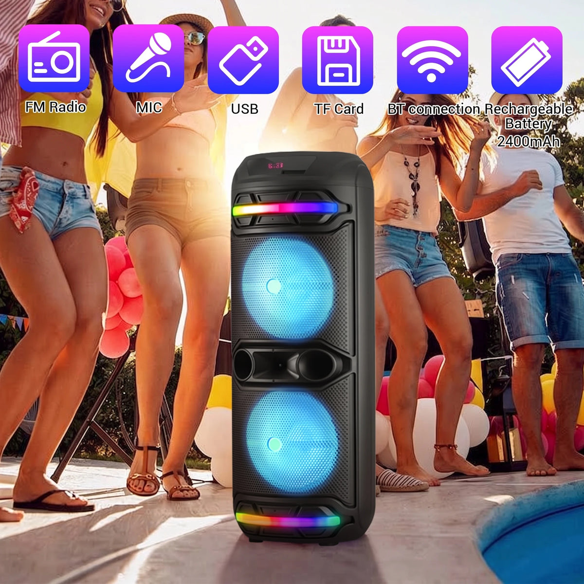 5000W Bluetooth Speaker Loudest/Massive Big Party Boombox Portable Speaker Wireless Dual 12"  Subwoofer
