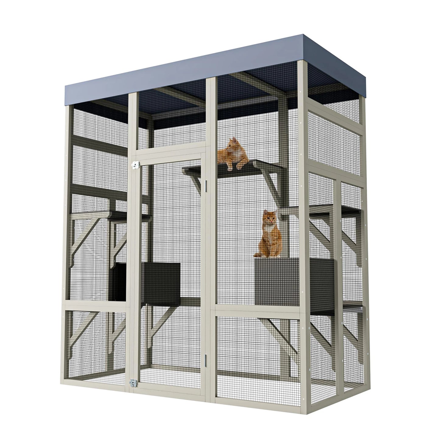 Outdoor Cat Enclosure HiMISS 70 Inch Catio With Five Platforms Waterproof UV Roof And Lockable Doors For Cat Owners