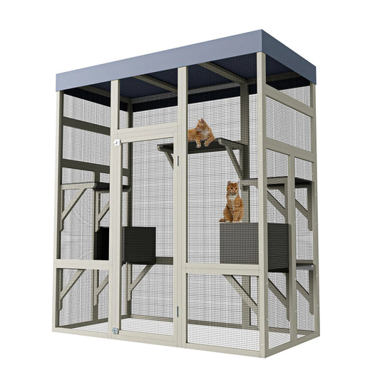 Outdoor Cat Enclosure HiMISS 70 Inch Catio With Five Platforms Waterproof UV Roof And Lockable Doors For Cat Owners
