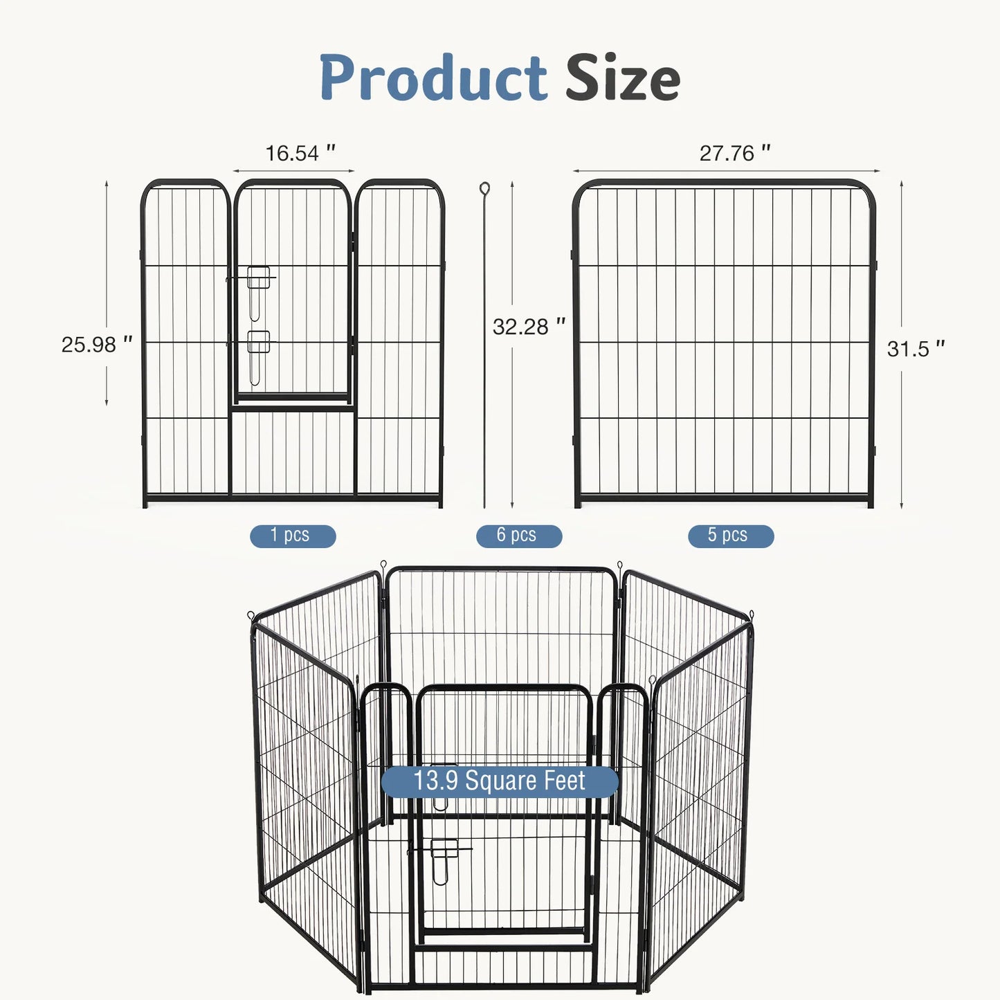 JHK Metal Dog Playpen 6 Panels Foldable 24 To 40 Inch For Indoor Outdoor Use Large Dogs And Puppies