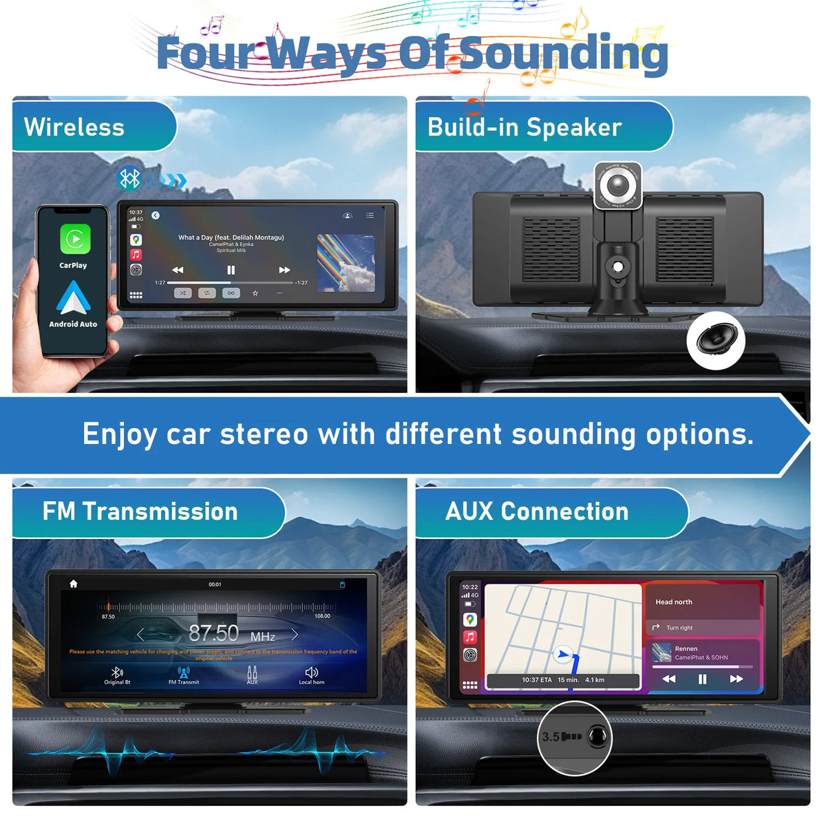 Portable Wireless Car Stereo With CarPlay Android Auto And Backup Camera