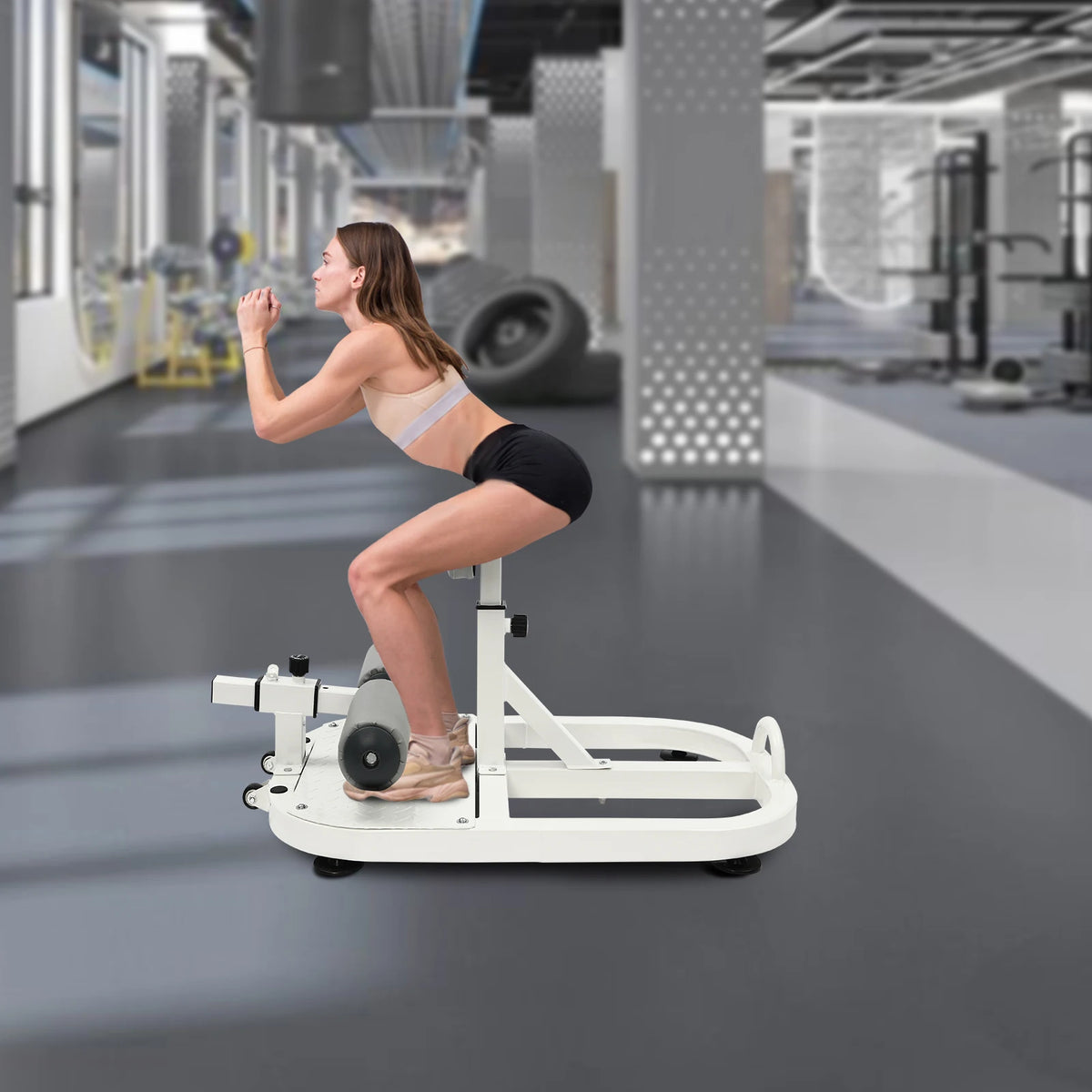 Multi-Function Deep Squat Bench, Home Gym Workout Station Leg Exercise Machine with Adjustable Depth 5 Settings, 551 lbs Capacity, for Squats Lunges Push-Ups, White