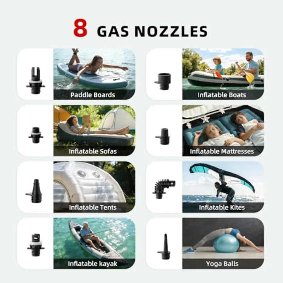 Electric Paddle Board Pump For SUP Kayak And Boat, 22 PSI, Rechargeable 12000mAh, Three Stage Inflation Deflation