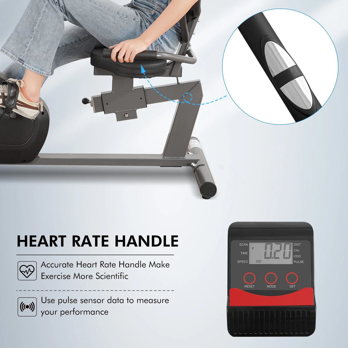 Recumbent Exercise Bike With Quiet Eight Level Resistance for Home