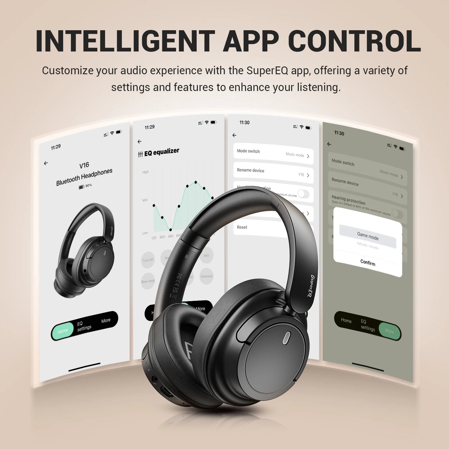 Oneodio SuperEQ V16 Wireless Bluetooth Over Ear Headphones With Mic