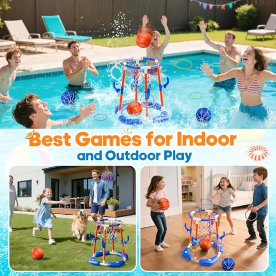 Pool Basketball Hoop Ultimate Two In One Floating Ring Game With Four Balls And Pump For Adults