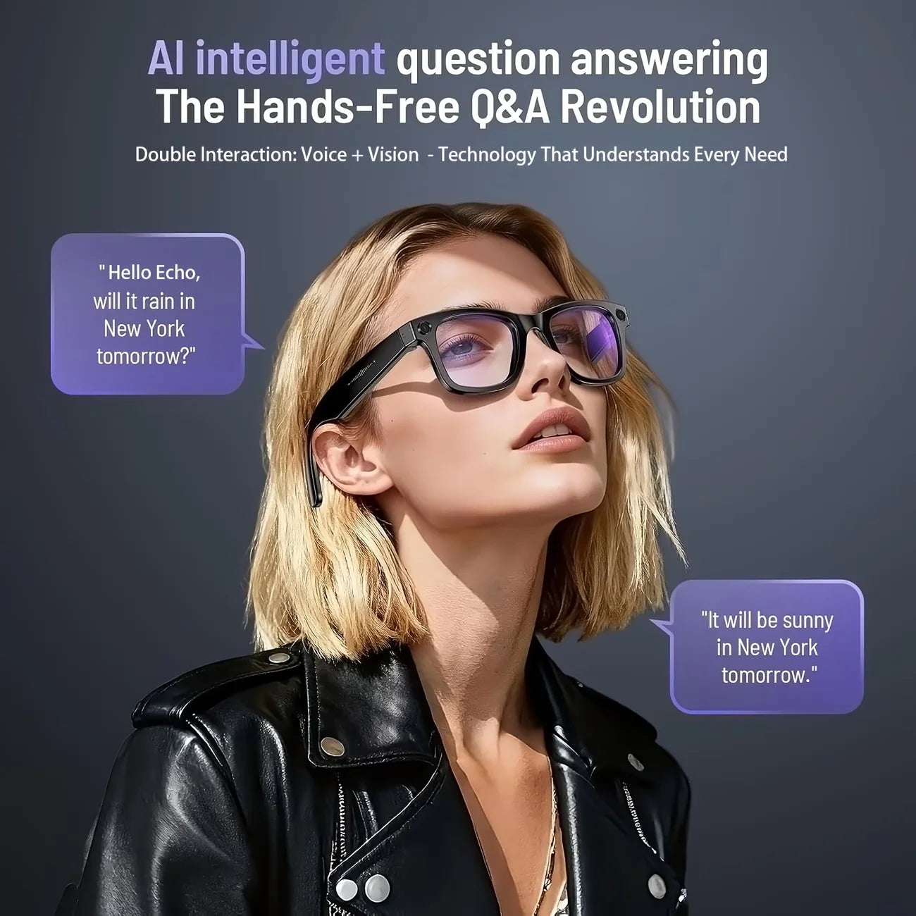 AI Smart Video Glasses with Camera and Photo Capabilities, featuring an 8MP camera, 1080P HD video recording, 4K resolution,