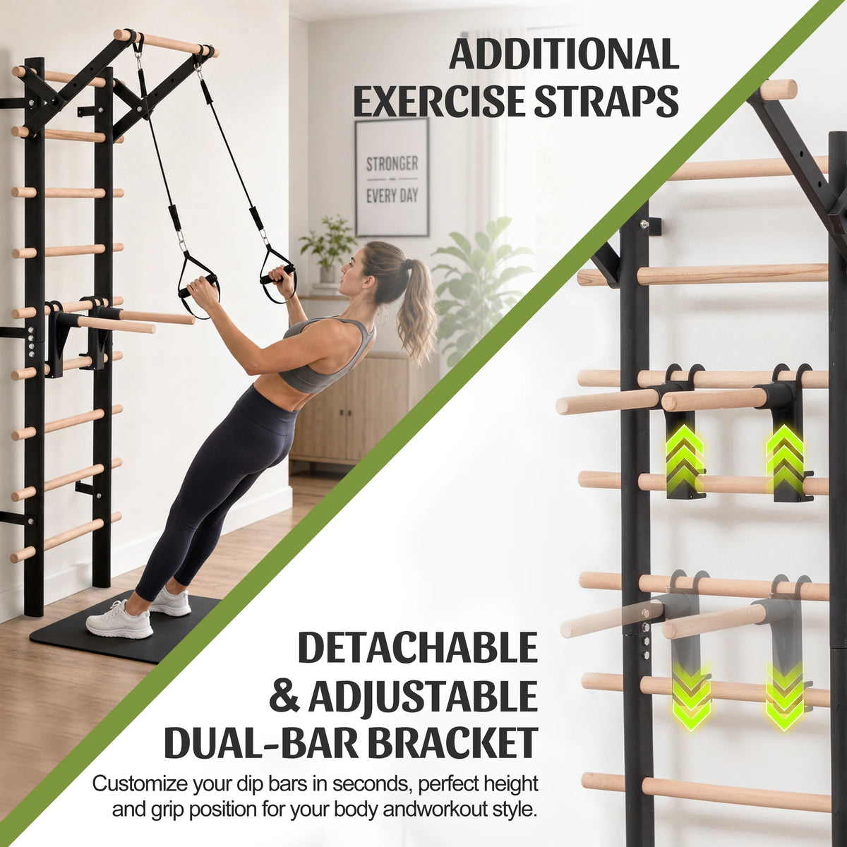 Swedish Ladder with Pull Up Bar and Detachable Dip Bars