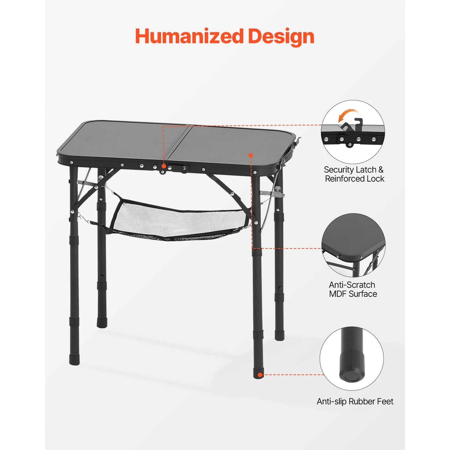 SucceBuy Folding Camping Table Adjustable Height Portable Aluminum Mesh Side